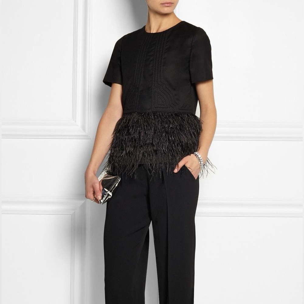 J. Crew Collection Black Ostrich Feather Top
